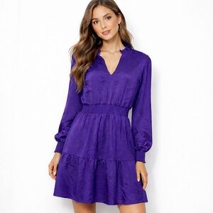 Lucky Brand Purple Satin Smocked Waist Tiered Mini Dress Medium NWT